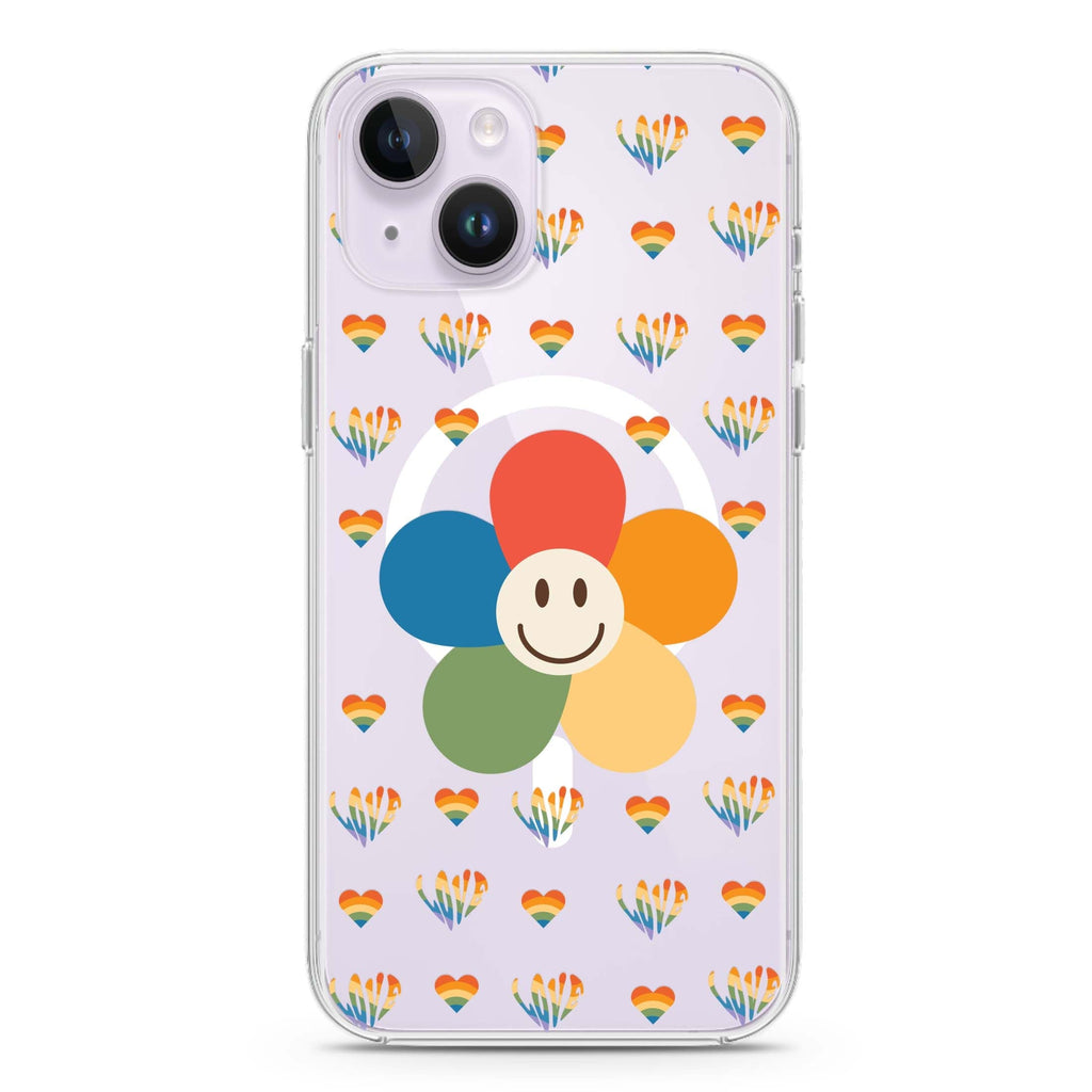 Rainbow Floral iPhone 14 Magsafe 兼容水晶透明保護殼