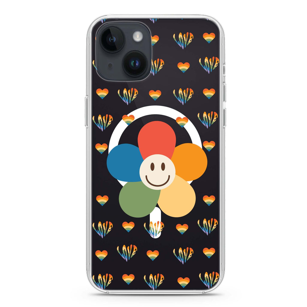 Rainbow Floral iPhone 14 Plus Magsafe 兼容水晶透明保護殼