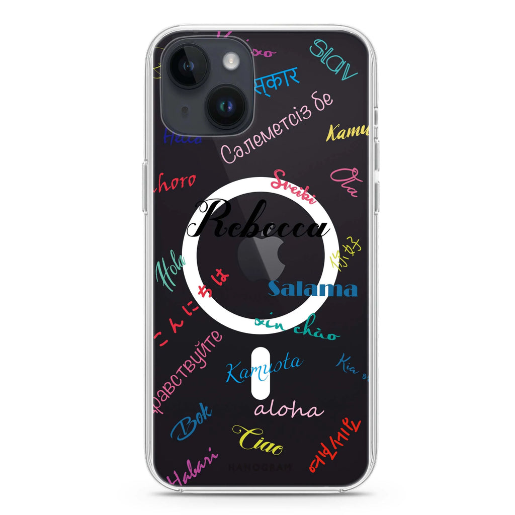 Hello Wrold iPhone 14 Plus Magsafe 兼容水晶透明保護殼