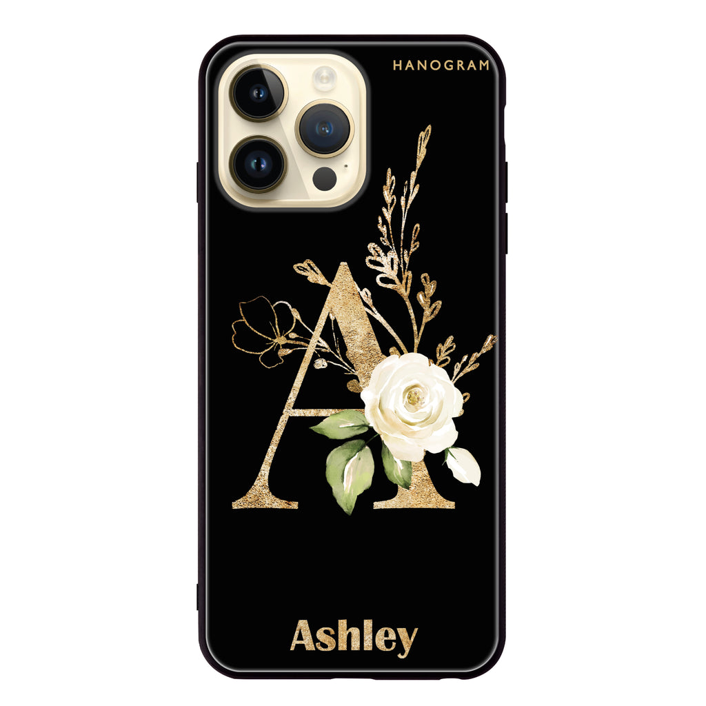 Golden Floral Monogram iPhone 超薄強化玻璃殻