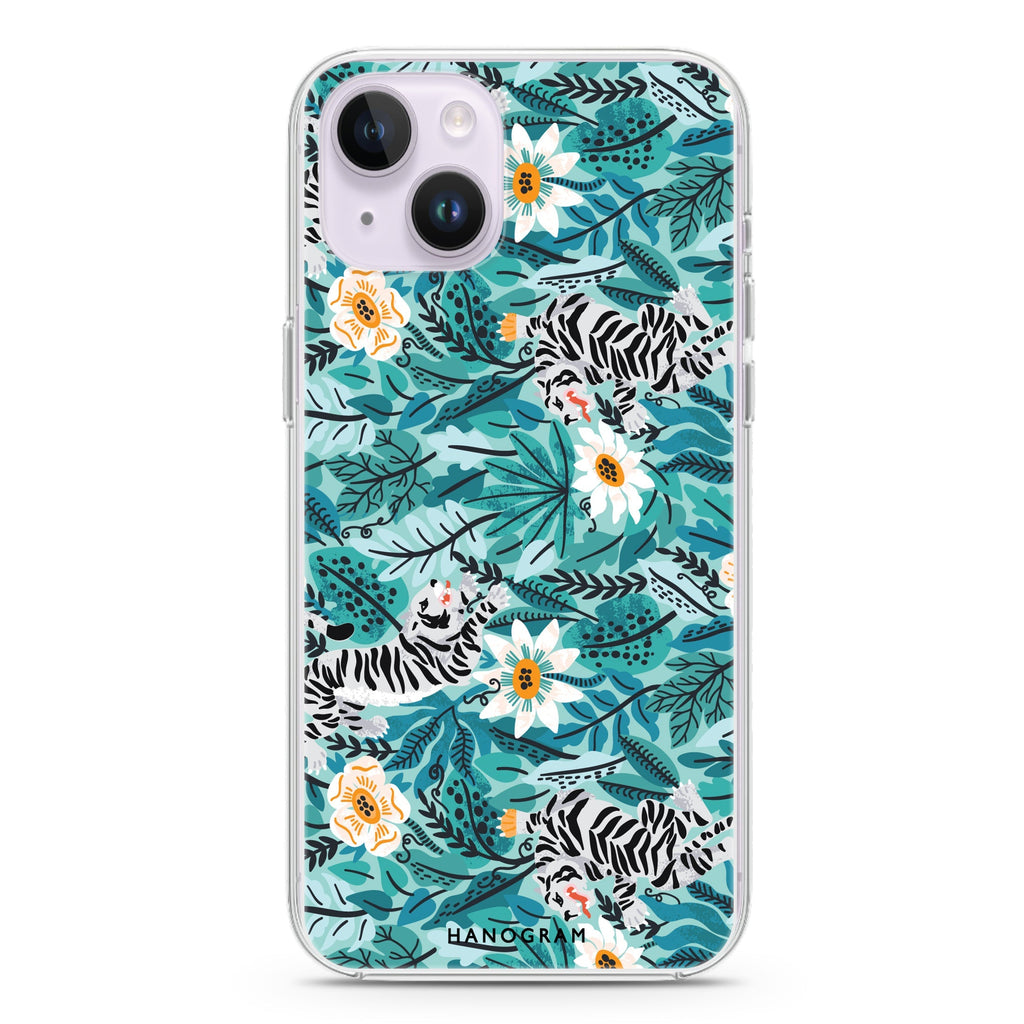 Tiger & Floral iPhone 14 Plus Magsafe 兼容水晶透明保護殼