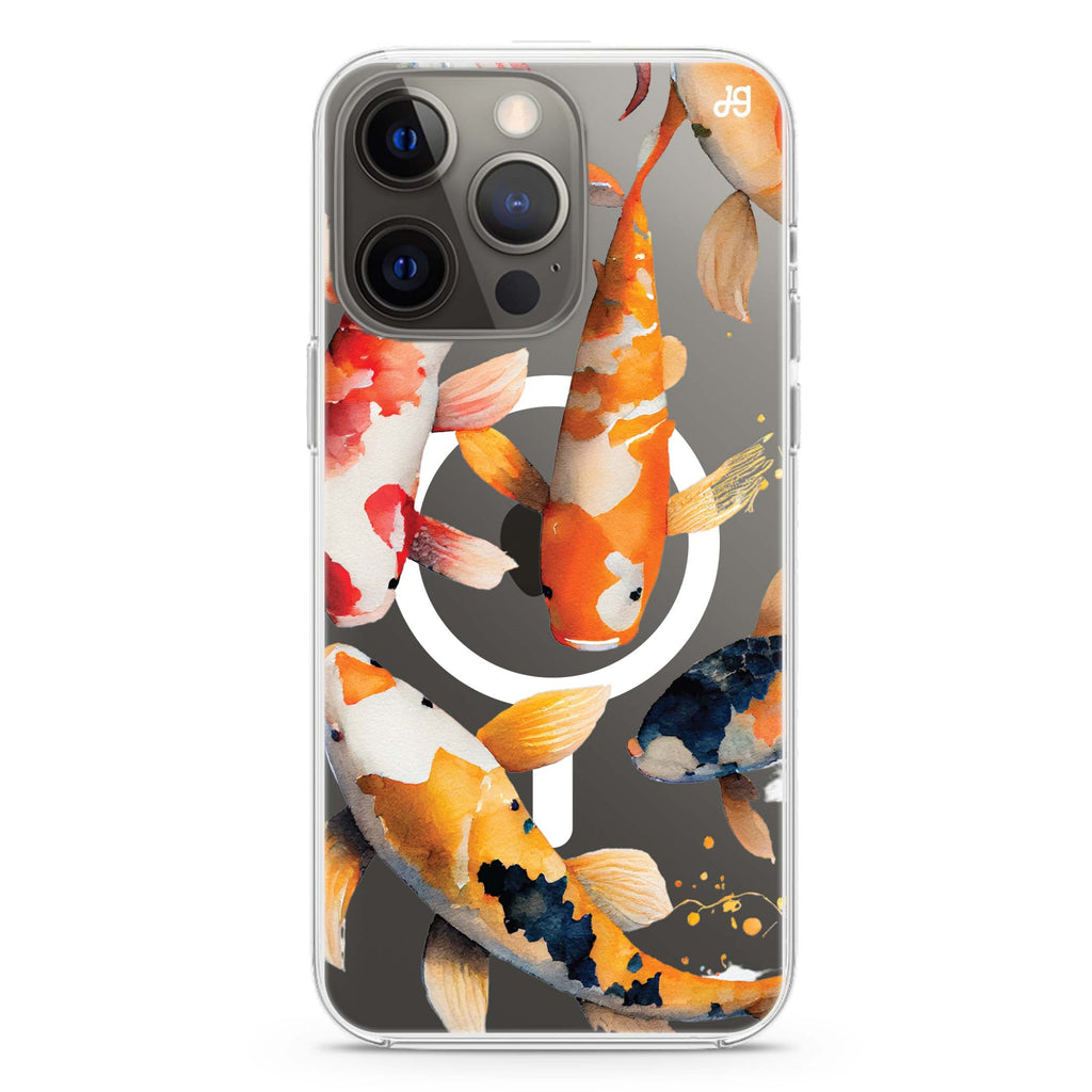 Koi fish iPhone 14 Magsafe 兼容水晶透明保護殼