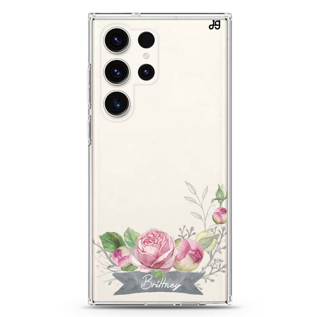 Ribbon & Floral Samsung Galaxy Ultra 可加名字透明保護殼，適用 S26/S25/S24/S23 Ultra，圖1