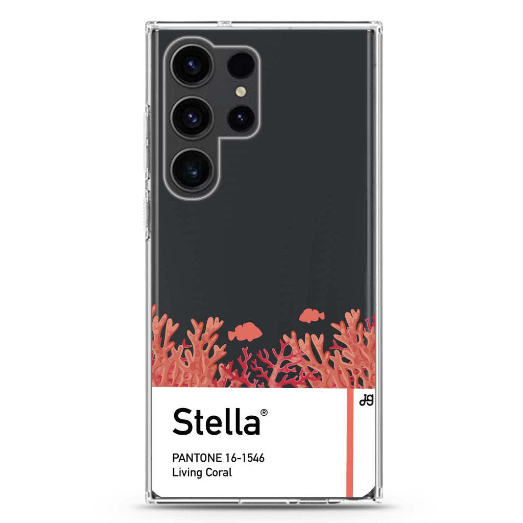 #16-1546 Living Coral I Samsung Galaxy Ultra 可加名字透明保護殼，適用 S26/S25/S24/S23 Ultra，圖1