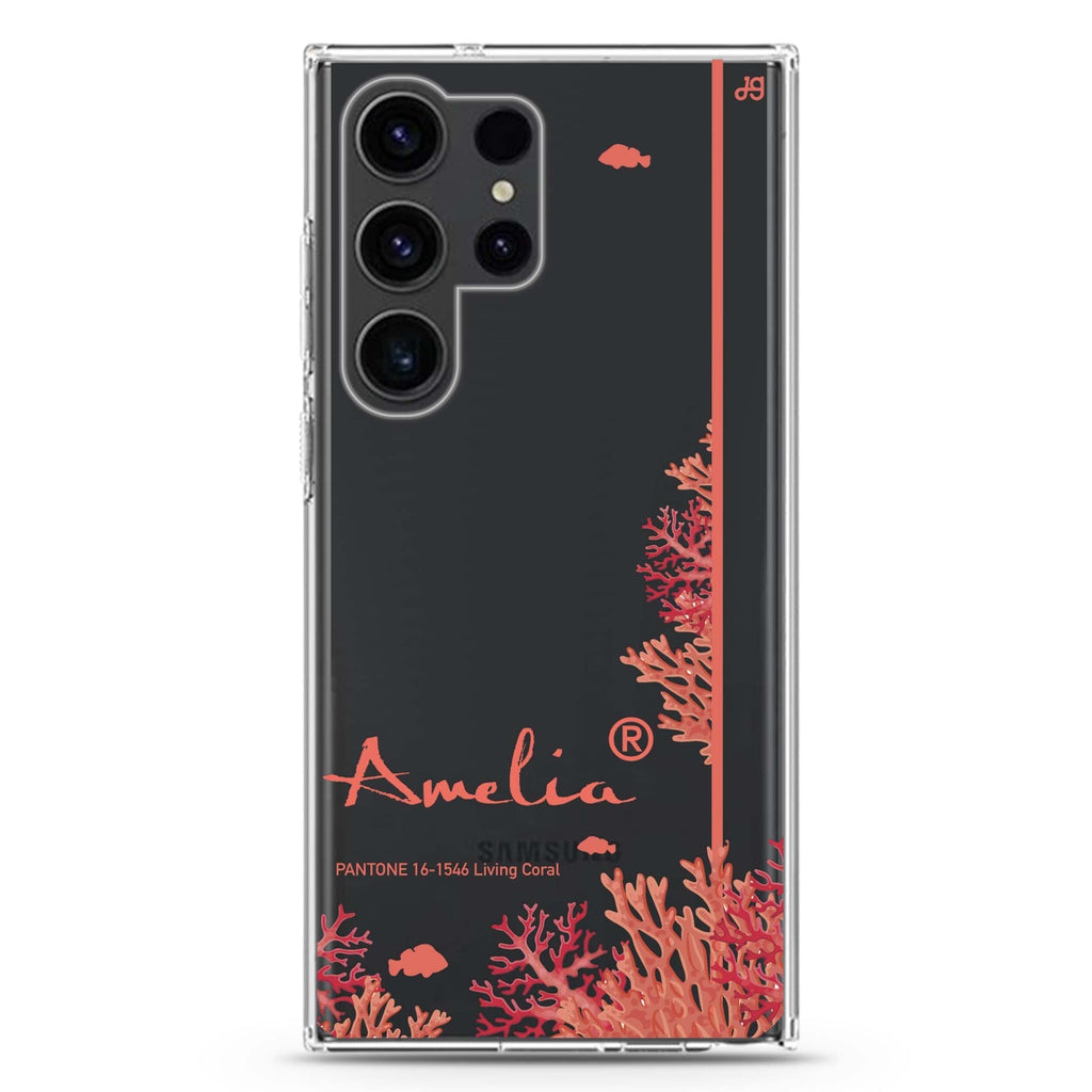 #16-1546 Living Coral II Samsung Galaxy Ultra 可加名字透明保護殼，適用 S26/S25/S24/S23 Ultra，圖1