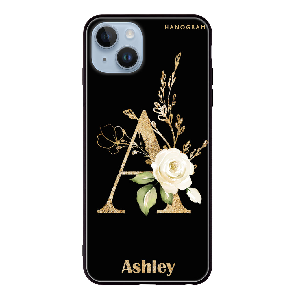 Golden Floral Monogram iPhone 13 超薄強化玻璃殻