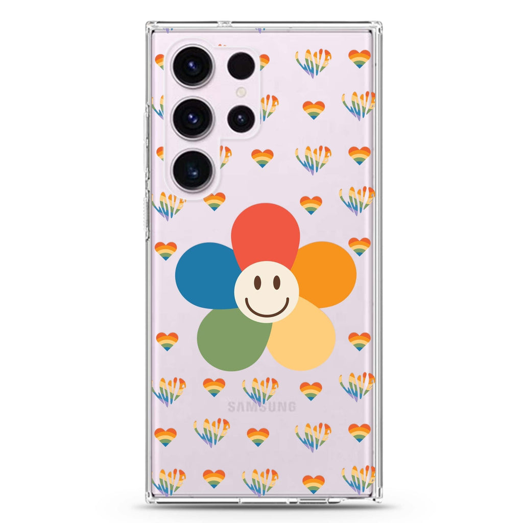 Rainbow Floral Samsung Galaxy Ultra 透明保護殼，適用 S26/S25/S24/S23 Ultra，圖1