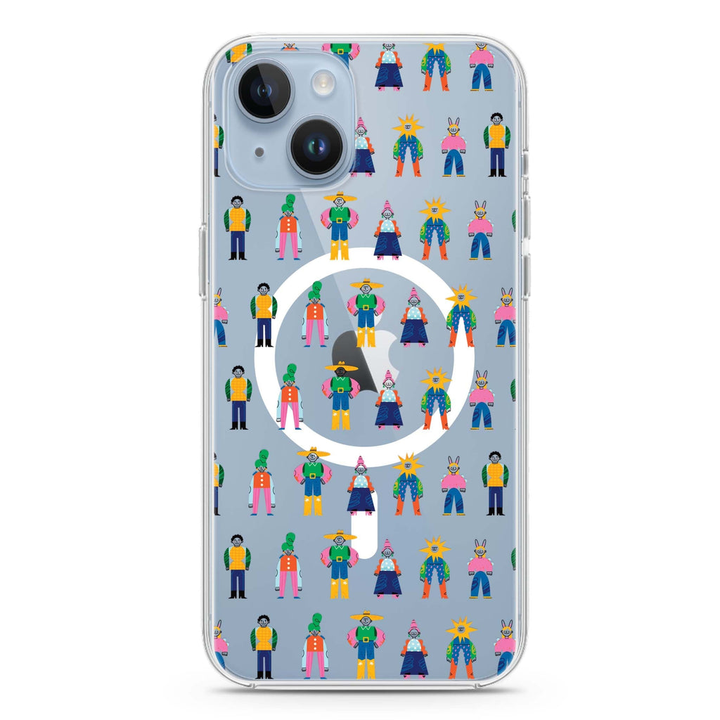 Abstract People Family iPhone 14 Magsafe 兼容水晶透明保護殼