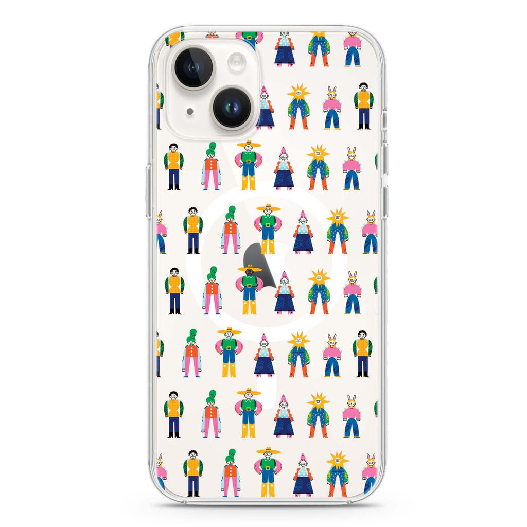 Abstract People Family iPhone 14 Plus Magsafe 兼容水晶透明保護殼