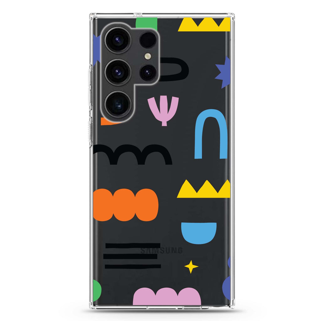 Abstract Doodles Pattern Samsung Galaxy Ultra 透明保護殼，適用 S26/S25/S24/S23 Ultra，圖1