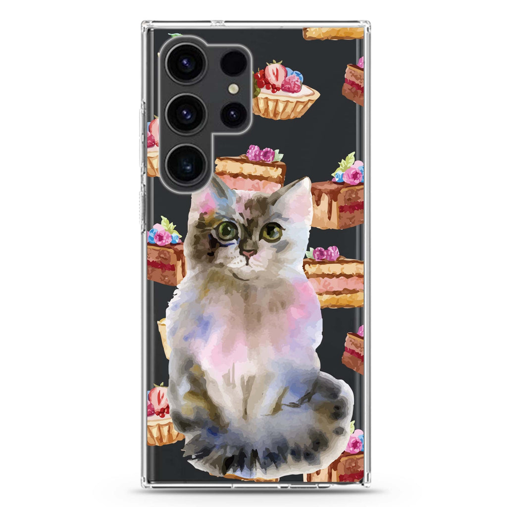Watercolour Cat Samsung Galaxy Ultra 透明保護殼，適用 S26/S25/S24/S23 Ultra，圖1