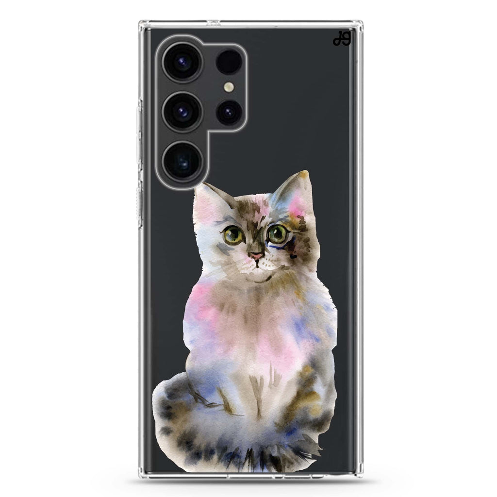 Watercolour Cat Samsung Galaxy Ultra 透明保護殼，適用 S26/S25/S24/S23 Ultra，圖1