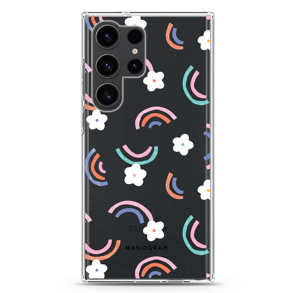 Rainbow Floral Samsung Galaxy Ultra 透明保護殼，適用 S26/S25/S24/S23 Ultra，圖1