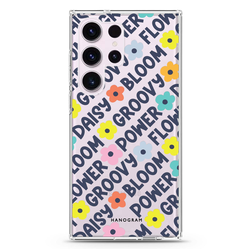 Groovy Flower Samsung Galaxy Ultra 透明保護殼，適用 S26/S25/S24/S23 Ultra，圖1