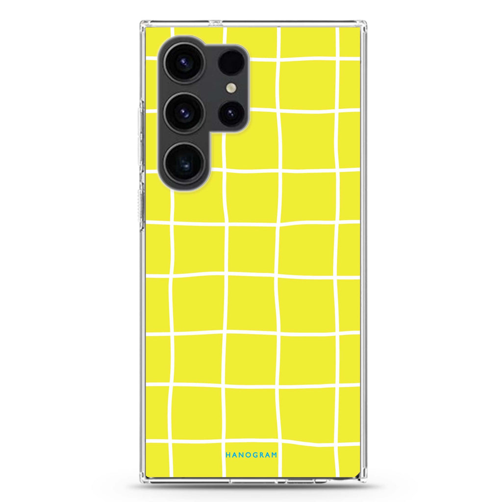 Yellow Checked Pattern Samsung Galaxy Ultra 透明保護殼，適用 S26/S25/S24/S23 Ultra，圖1