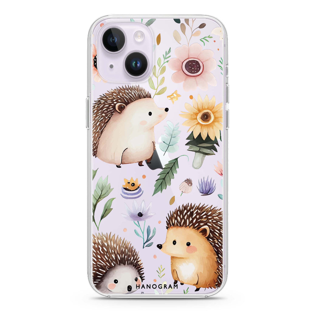 Hedgehog & Floral iPhone 14 水晶透明保護殼