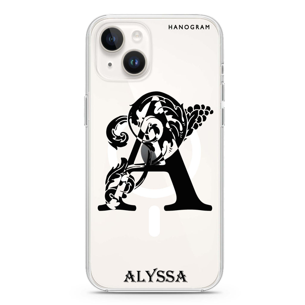 Ornamental Alphabet iPhone 14 Plus Magsafe 兼容水晶透明保護殼