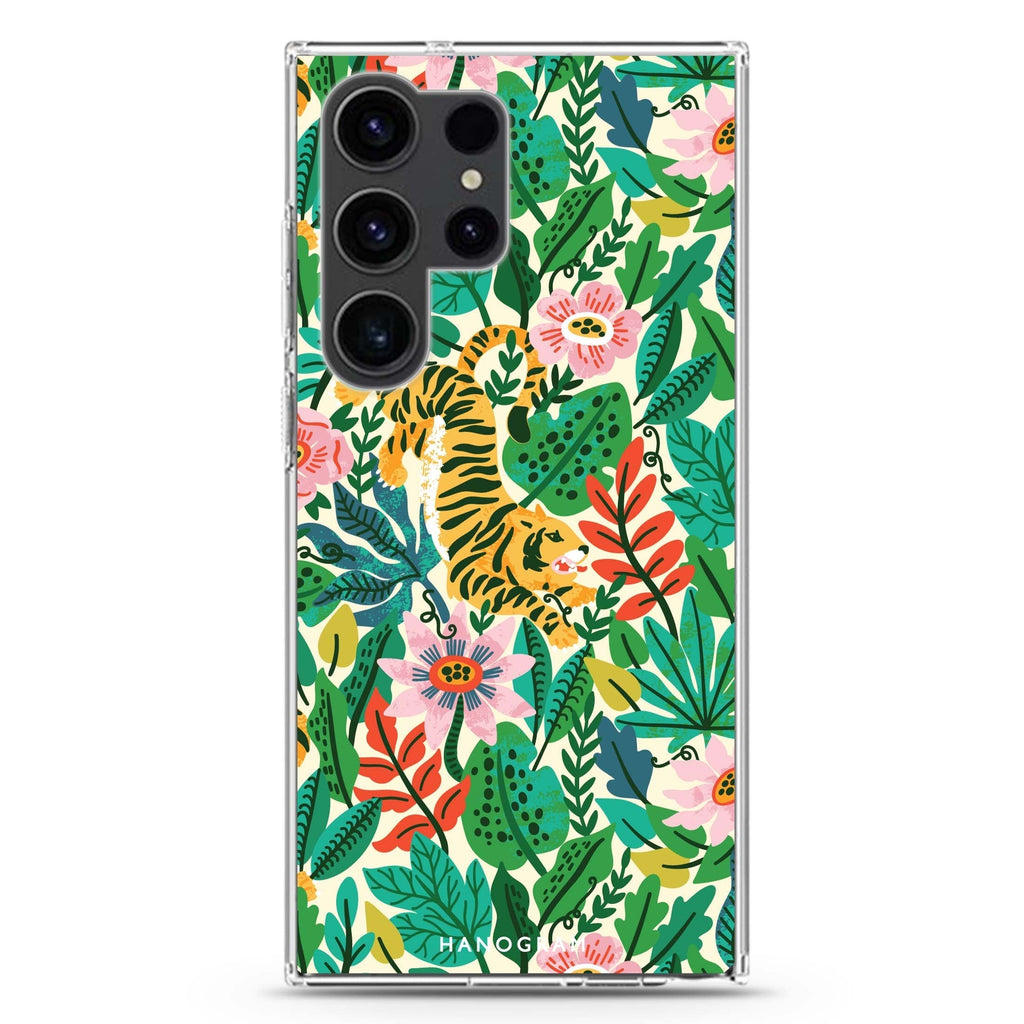 Tiger & Floral Samsung Galaxy Ultra 透明保護殼，適用 S26/S25/S24/S23 Ultra，圖1