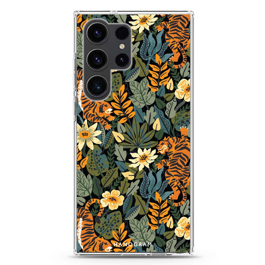 Tiger & Floral Samsung Galaxy Ultra 透明保護殼，適用 S26/S25/S24/S23 Ultra，圖1