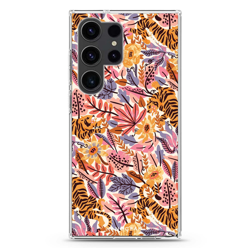 Tiger & Floral Samsung Galaxy Ultra 透明保護殼，適用 S26/S25/S24/S23 Ultra，圖1