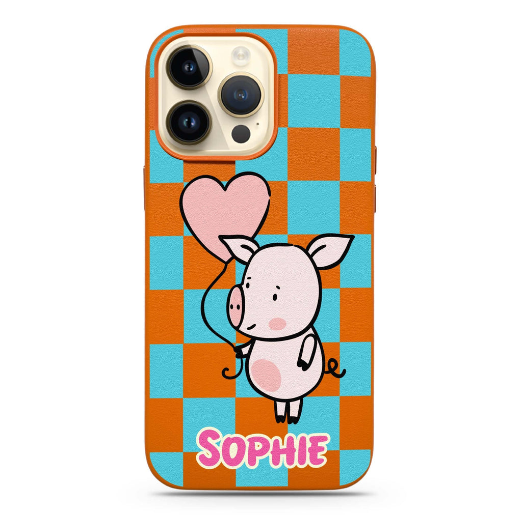 Heart Balloon Pig Magsafe 兼容皮革保護殼