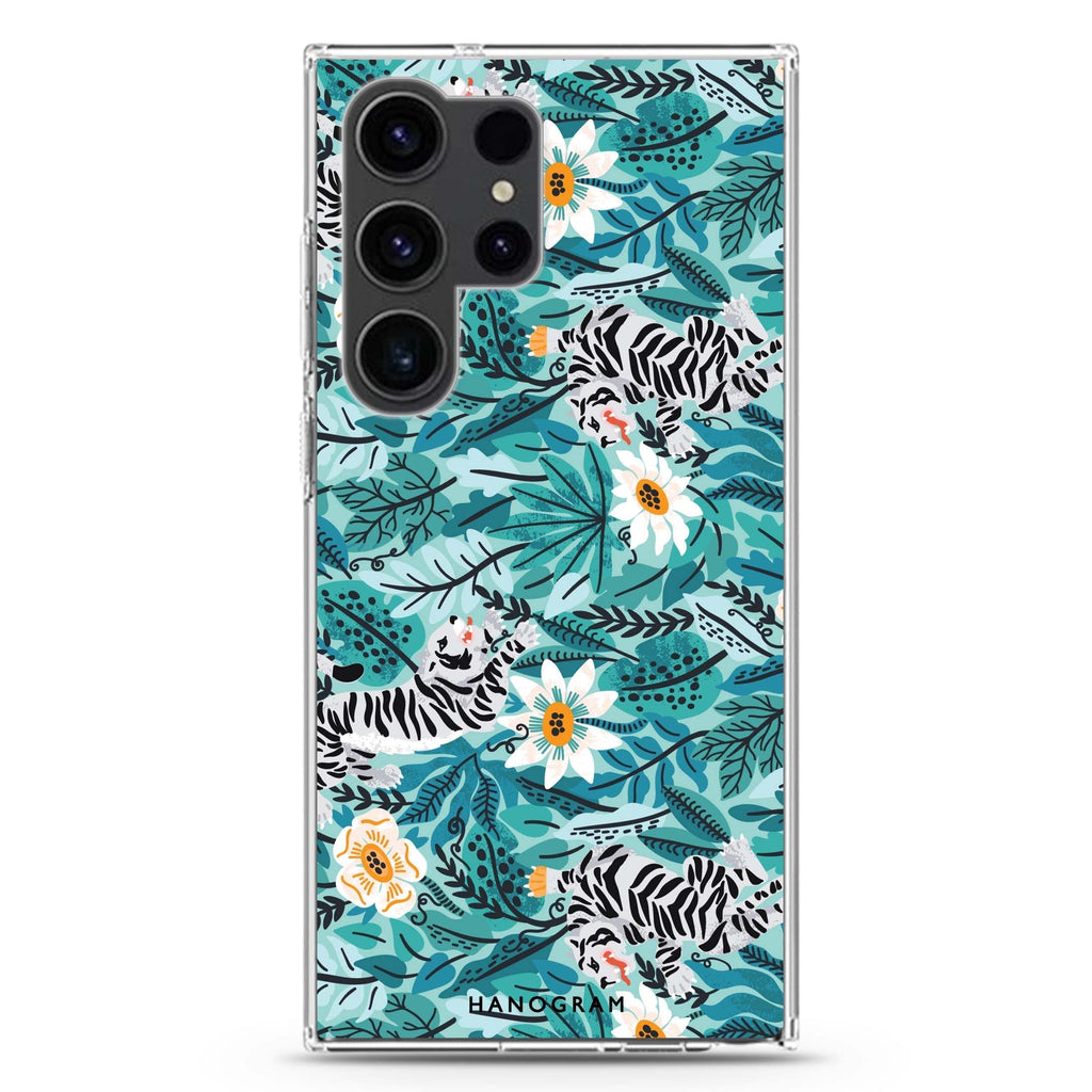 Tiger & Floral Samsung Galaxy Ultra 透明保護殼，適用 S26/S25/S24/S23 Ultra，圖1