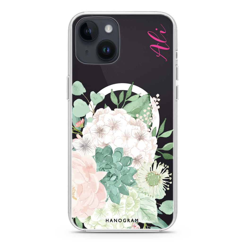Vintage Flowers iPhone 14 Plus Magsafe 兼容水晶透明保護殼
