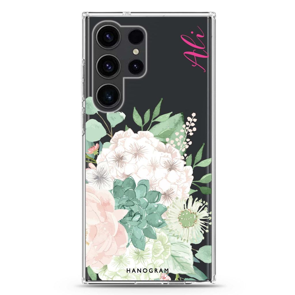 Vintage Flowers Samsung Galaxy Ultra 可加名字透明保護殼，適用 S26/S25/S24/S23 Ultra，圖1