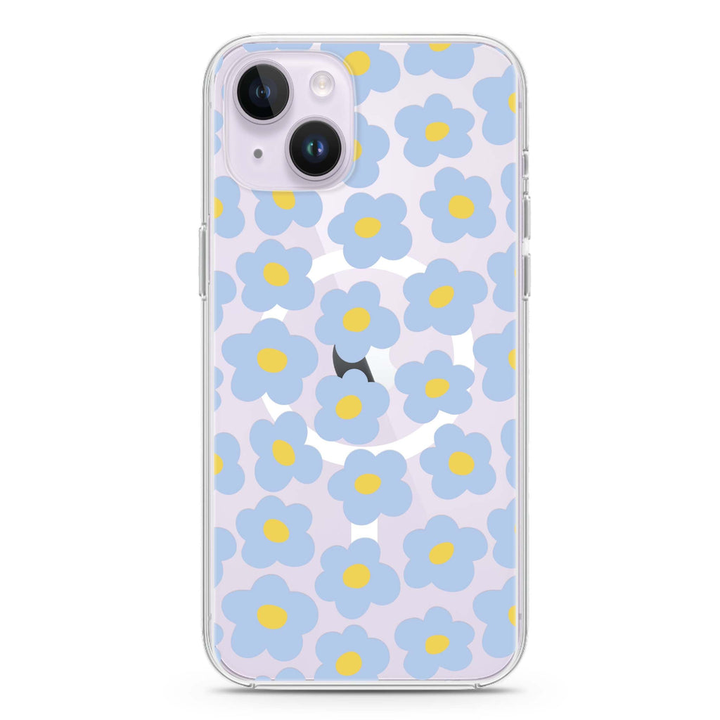 Flowers Pattern iPhone 14 Magsafe 兼容水晶透明保護殼