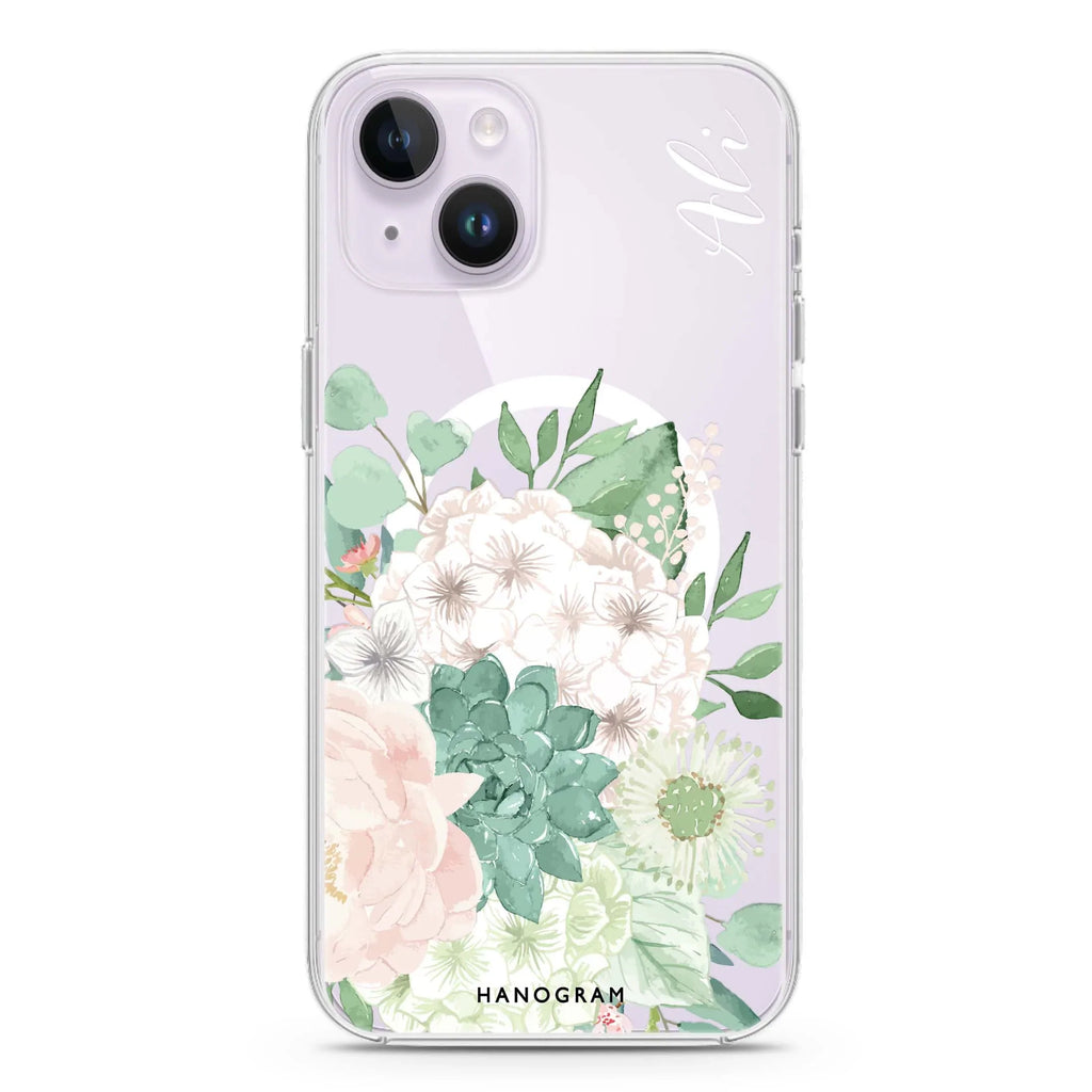 Vintage Flowers iPhone 14 Magsafe 兼容水晶透明保護殼