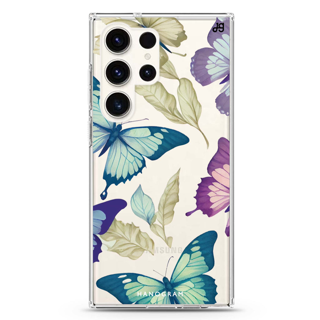 Beautiful Butterfly Samsung Galaxy Ultra 透明保護殼，適用 S26/S25/S24/S23 Ultra，圖1
