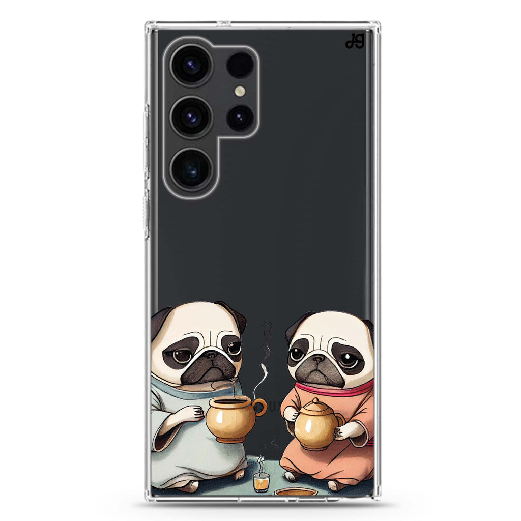 Pug Tea Time Samsung Galaxy Ultra 透明保護殼，適用 S26/S25/S24/S23 Ultra，圖1