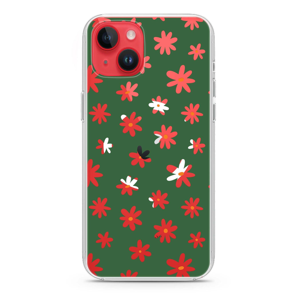 Flowers Pattern iPhone 14 Magsafe 兼容水晶透明保護殼