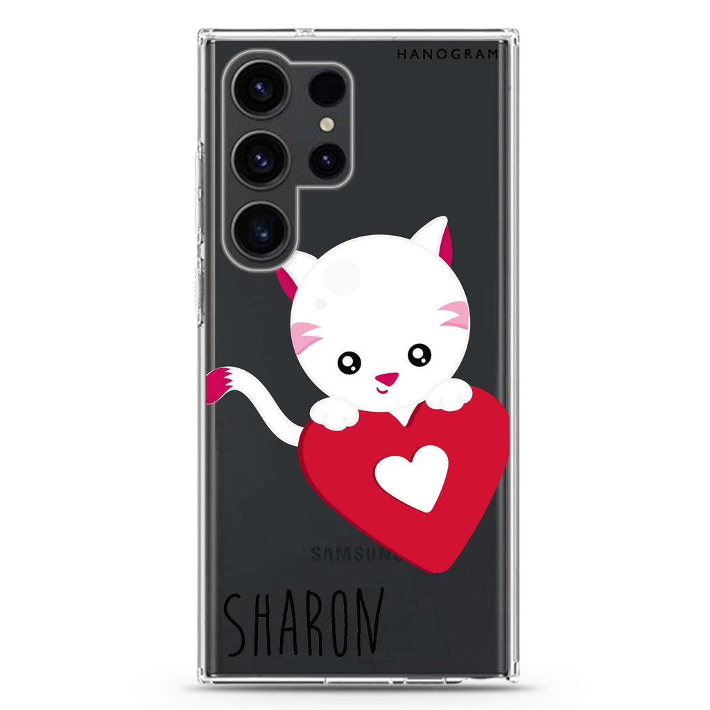 Lovely Cat Samsung Galaxy Ultra 可加名字透明保護殼，適用 S26/S25/S24/S23 Ultra，圖1