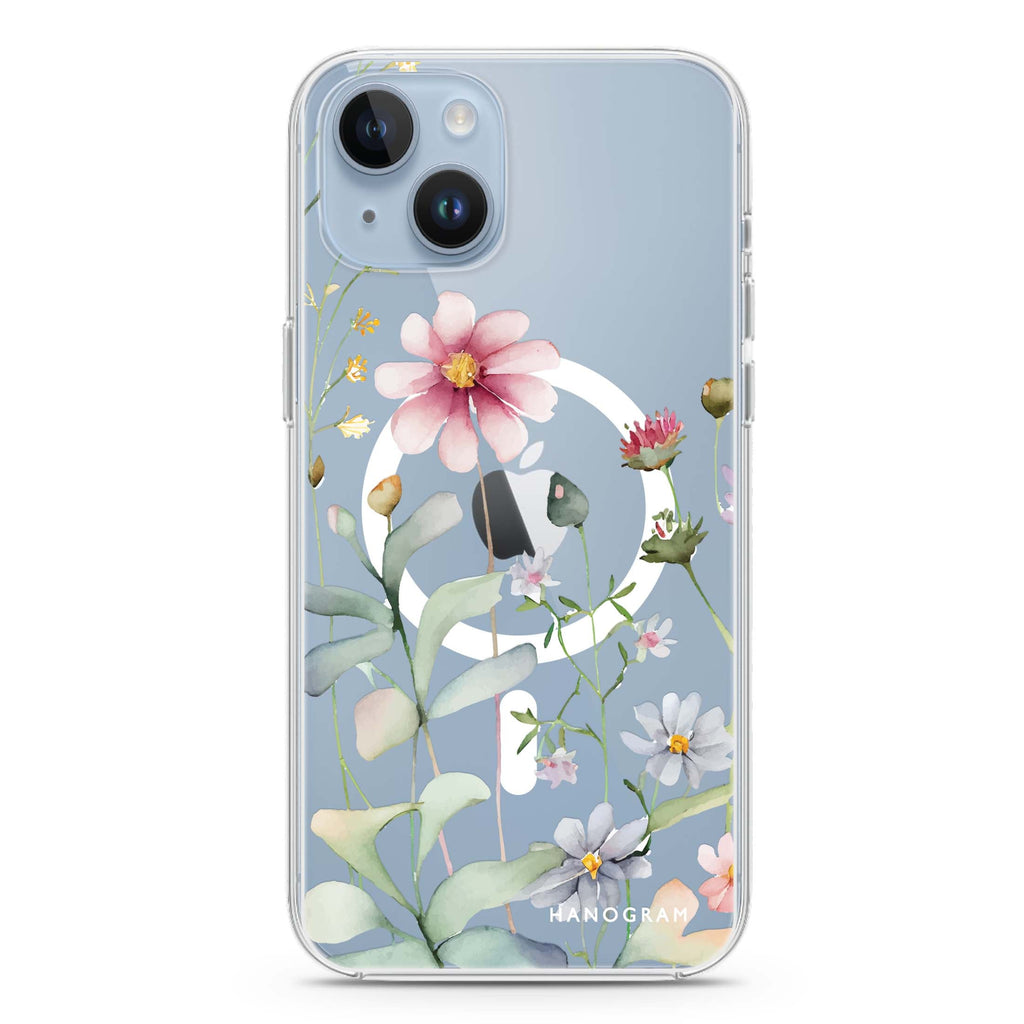 Floral iPhone 14 Plus Magsafe 兼容水晶透明保護殼