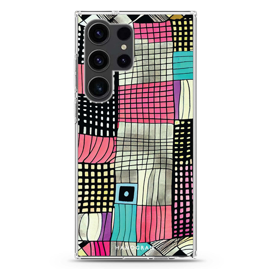 Abstract Checked Pattern Samsung Galaxy Ultra 透明保護殼，適用 S26/S25/S24/S23 Ultra，圖1