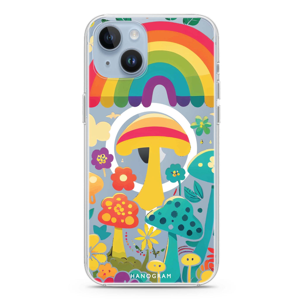 Rainbow Mushroom Garden iPhone 14 Magsafe 兼容水晶透明保護殼