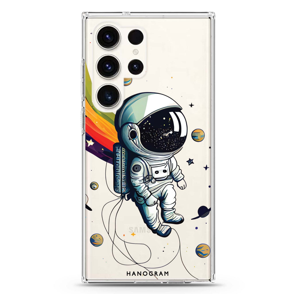 Astronaut in rainbow Samsung Galaxy Ultra 透明保護殼，適用 S26/S25/S24/S23 Ultra，圖1