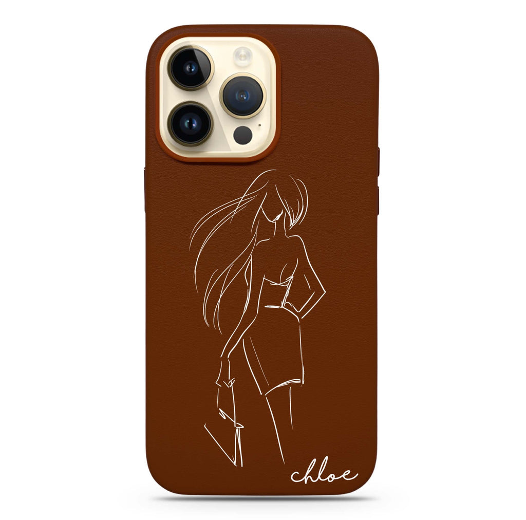 Hand drawn fashion girl Magsafe 兼容皮革保護殼