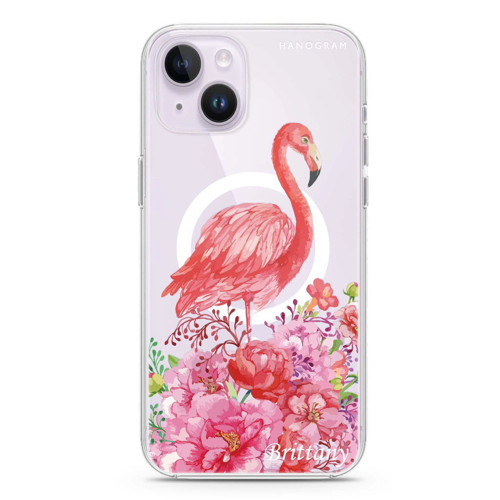 Flamingo & Flower iPhone 14 Plus Magsafe 兼容水晶透明保護殼