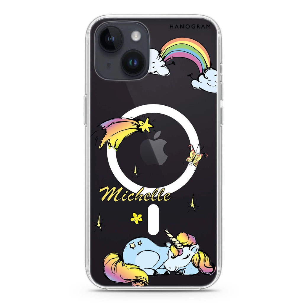 Rainbow Unicorn iPhone 14 Plus Magsafe 兼容水晶透明保護殼