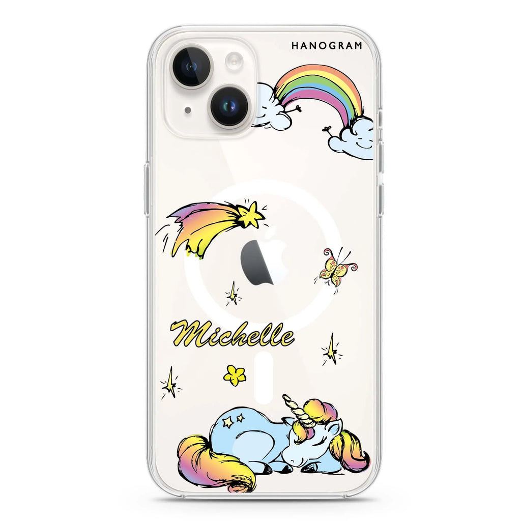 Rainbow Unicorn iPhone 14 Magsafe 兼容水晶透明保護殼