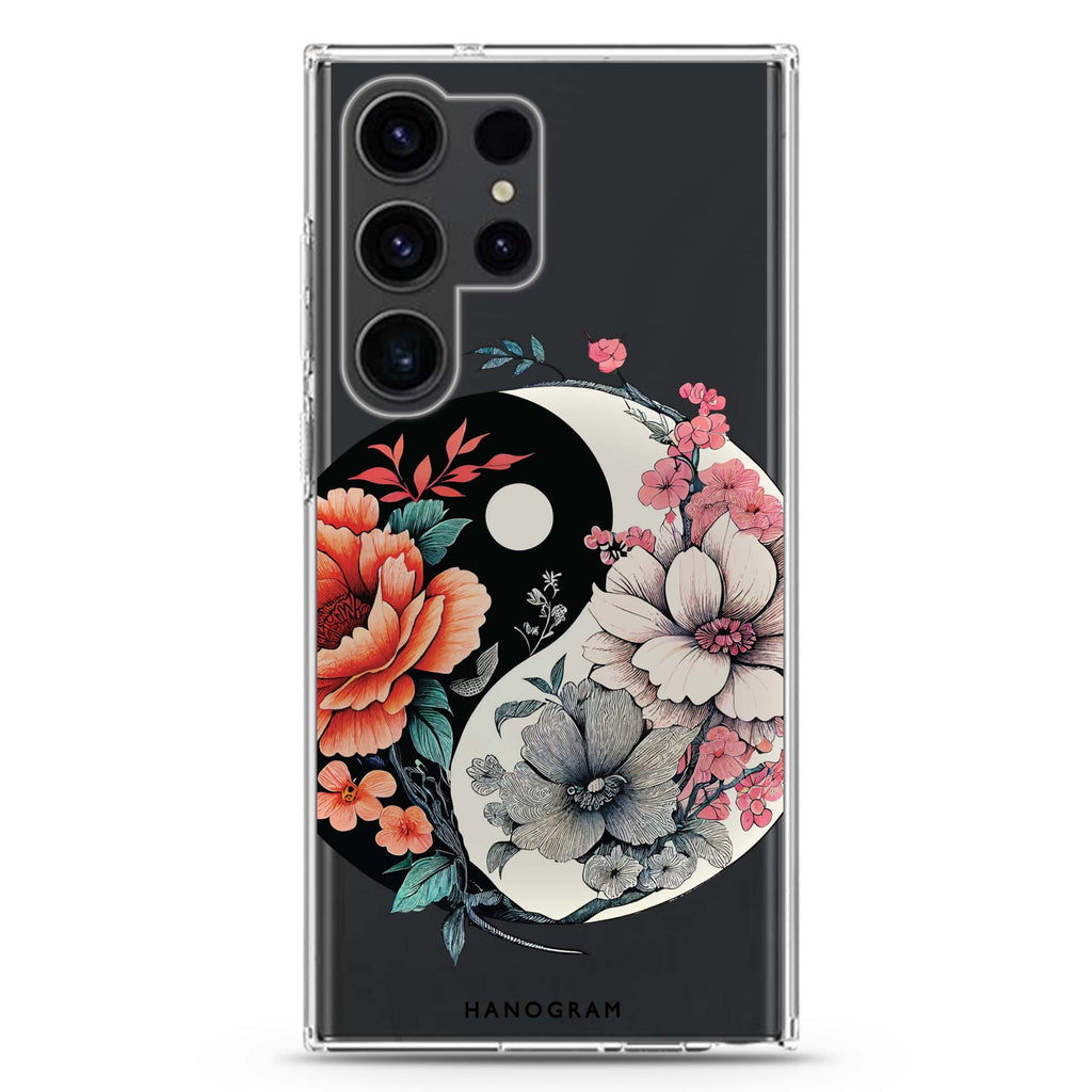 Floral & Tai Chi Samsung Galaxy Ultra 透明保護殼，適用 S26/S25/S24/S23 Ultra，圖1
