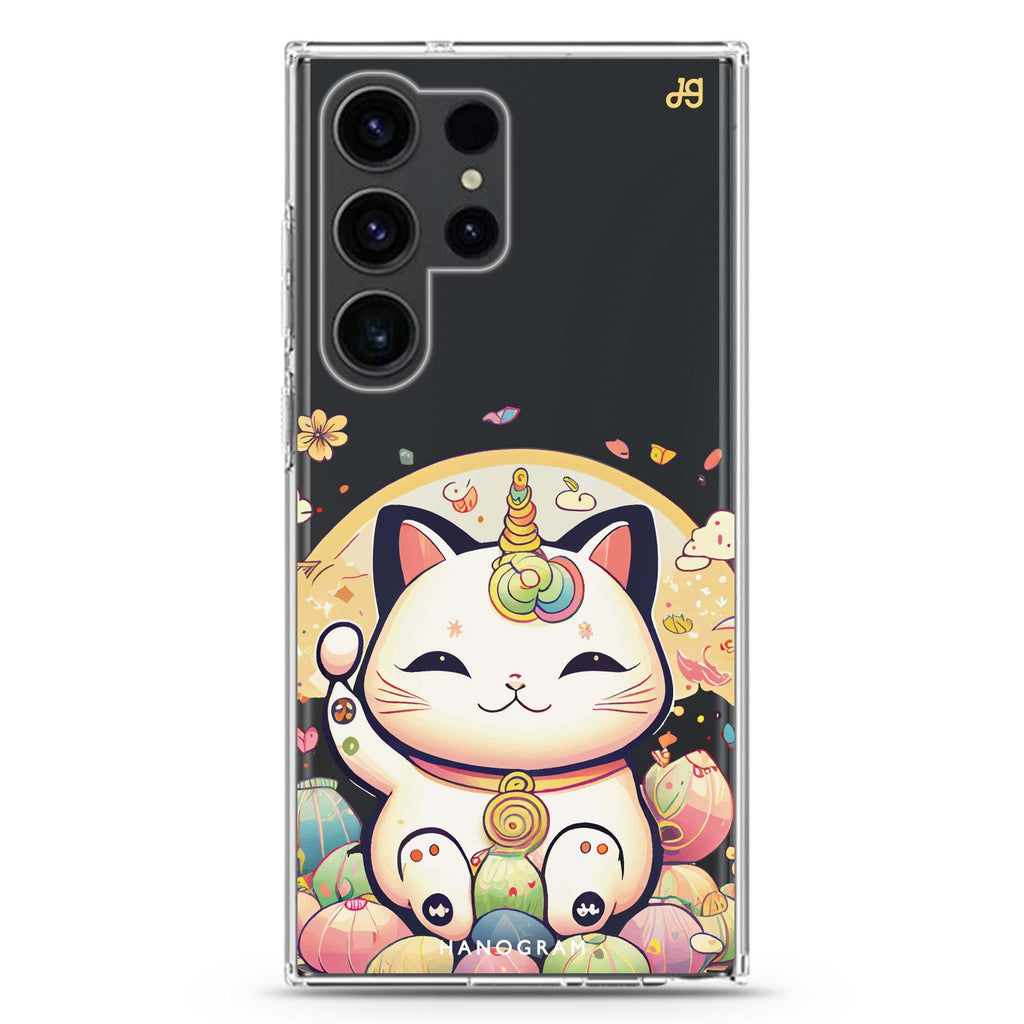 Cute Lucky Cat Samsung Galaxy Ultra 透明保護殼，適用 S26/S25/S24/S23 Ultra，圖1