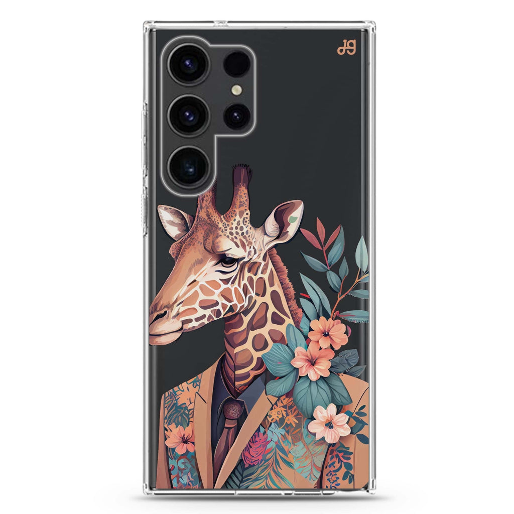 Giraffe & floral Samsung Galaxy Ultra 透明保護殼，適用 S26/S25/S24/S23 Ultra，圖1