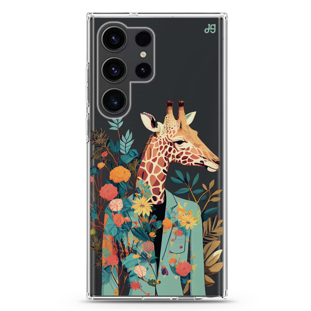Giraffe & floral Samsung Galaxy Ultra 透明保護殼，適用 S26/S25/S24/S23 Ultra，圖1