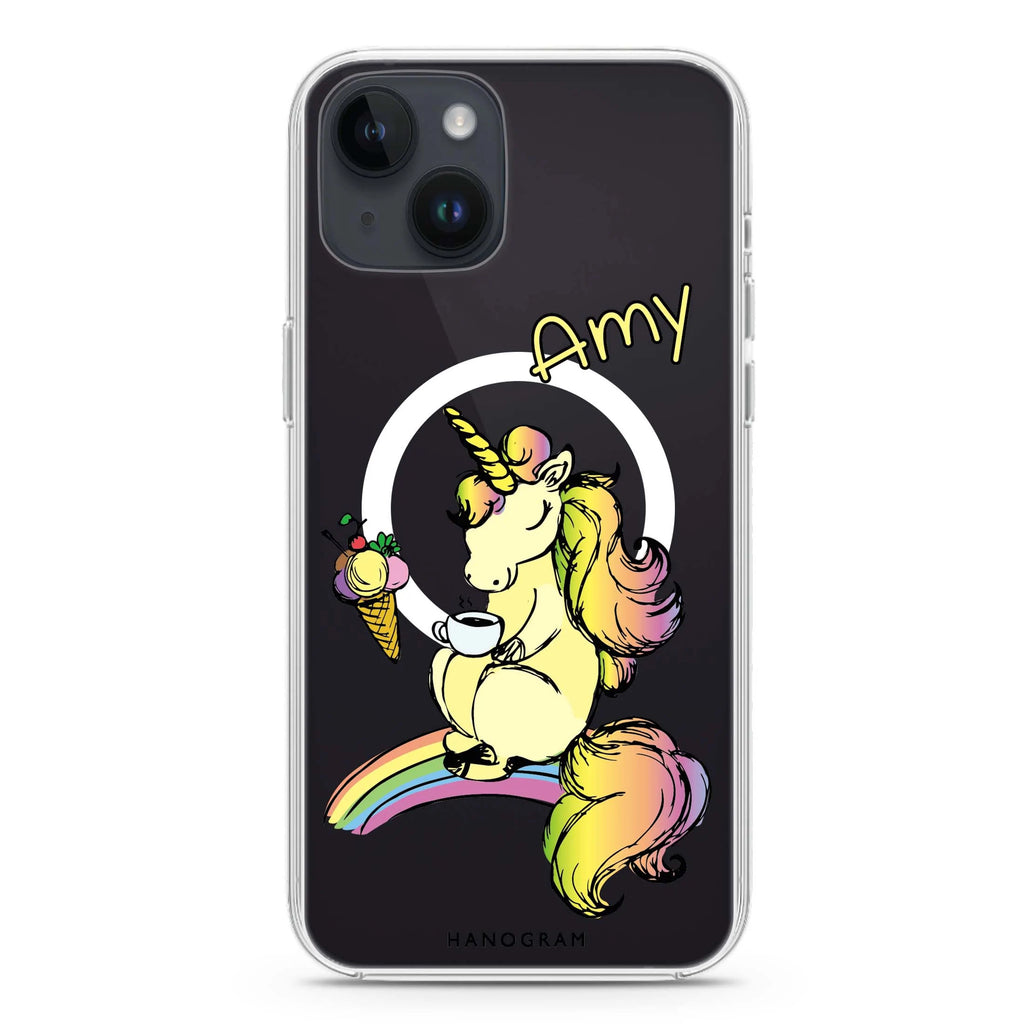 Cute Unicorn iPhone 14 Plus Magsafe 兼容水晶透明保護殼