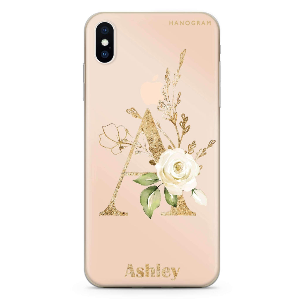 Golden Floral Monogram iPhone XS 水晶透明保護殼
