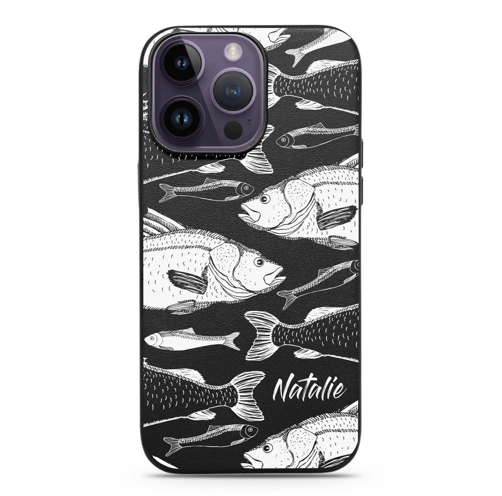 HandDrawn Fish Magsafe 兼容皮革保護殼
