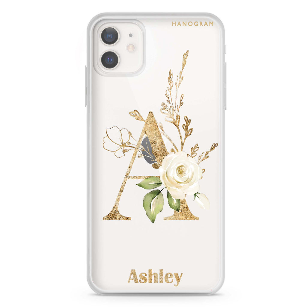 Golden Floral Monogram iPhone 12 mini 透明軟保護殻